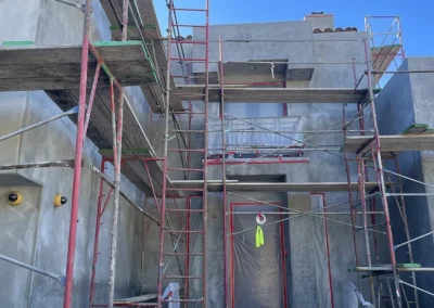 scaffolding in place for fire damage repair