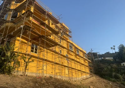 scaffolding in place for fire damage repair