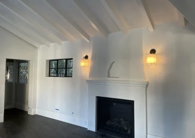 Newly plastered living room and fireplace